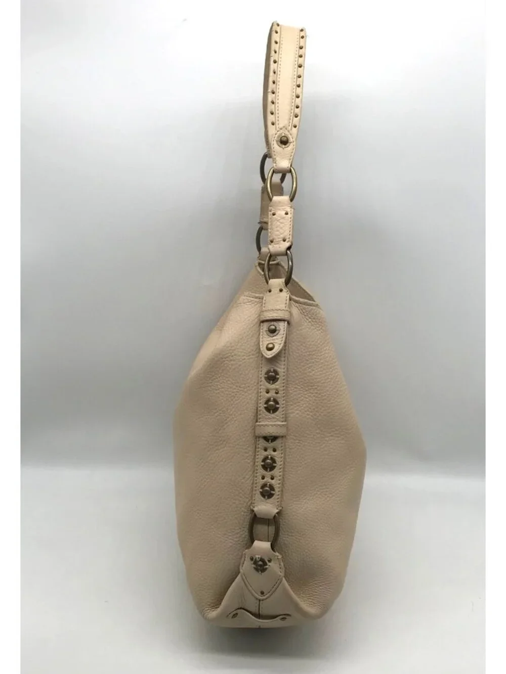 Cole Haan Cream Leather Studded Hobo Bag